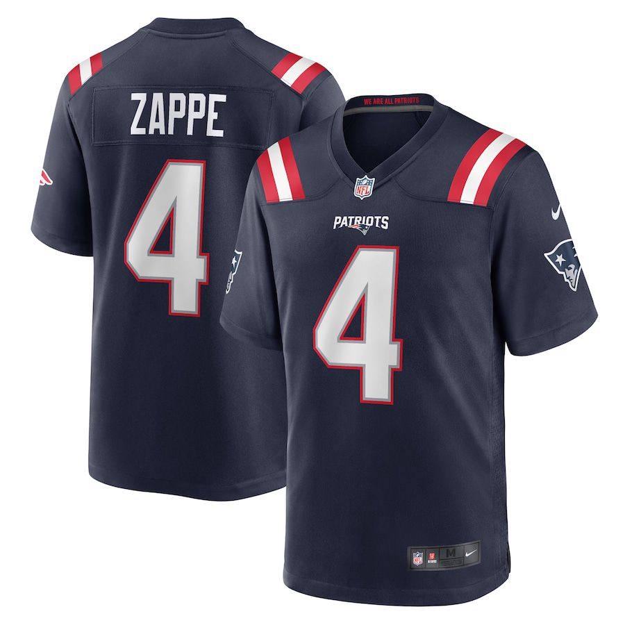 Men New England Patriots #4 Bailey Zappe Nike Navy Game Player NFL Jersey